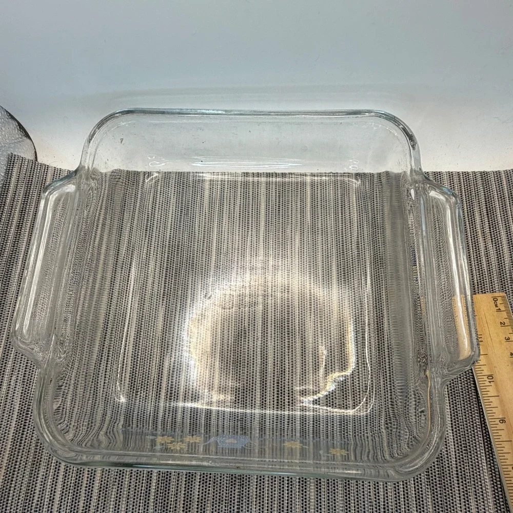 Anchor Hocking Hallmark Glass Baking Dish 8x8 2qt Sunflowers Teapot Vintage 1986